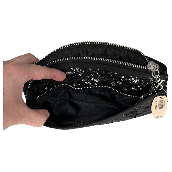 NWT Victoria's Secret Reversible Sequin Clutch Bag Black & Silver Zipper Closure - Picture 5 of 10